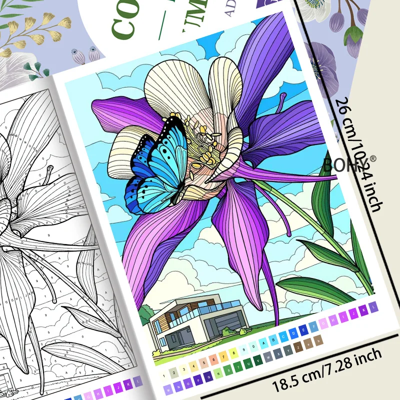 1 Adult Decompression Coloring Book, 32 Pages, Exquisite Thread Drafts on Themes Like Blue Parrot, Butterfly, Flower Fish, Etc.