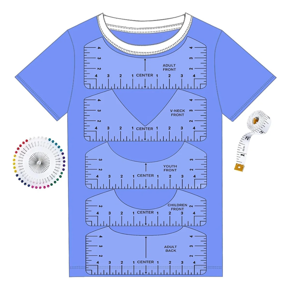 Tshirt Ruler Guide for Vinyl Alignment, T Shirt Rulers to Center Designs, Measurement Template, Craft Sewing Supplies