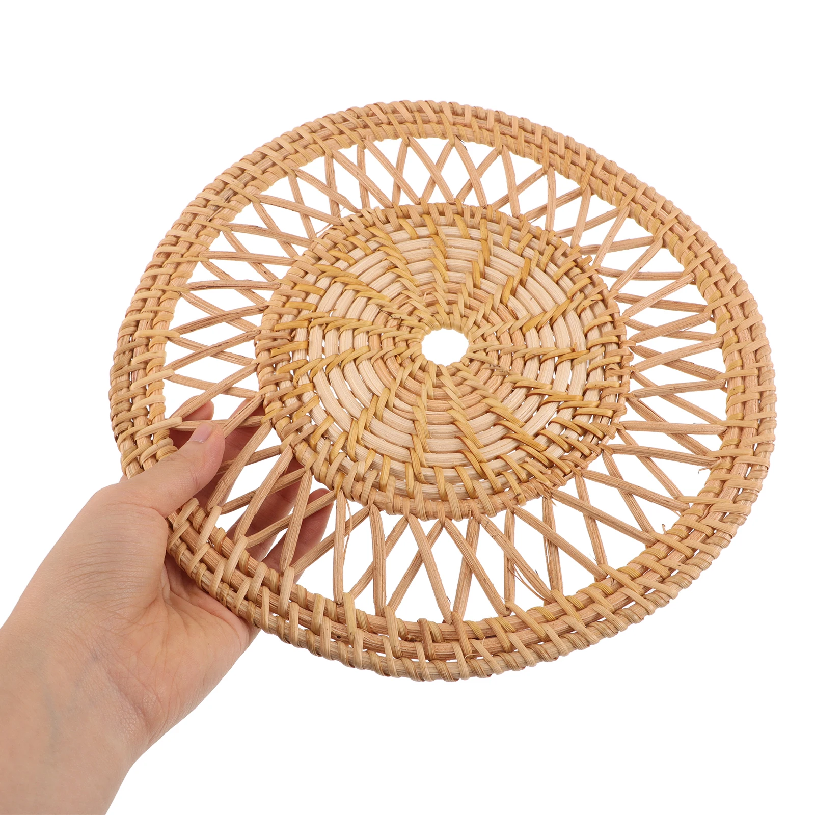 

Rattan Coasters Hot Pan Holder Weave Trivets Porch Woven Round Placemats Pot Holders for Kitchen Light Brown