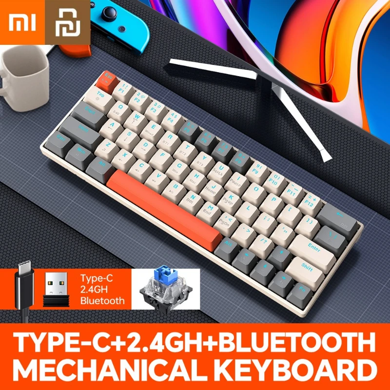 

Беспроводная механическая клавиатура Xiaomi Youpin, игровая клавиатура, полная клавиша с возможностью горячей замены, RGB-подсветка, 63 клавиши, Bluetooth, три режима, подарок