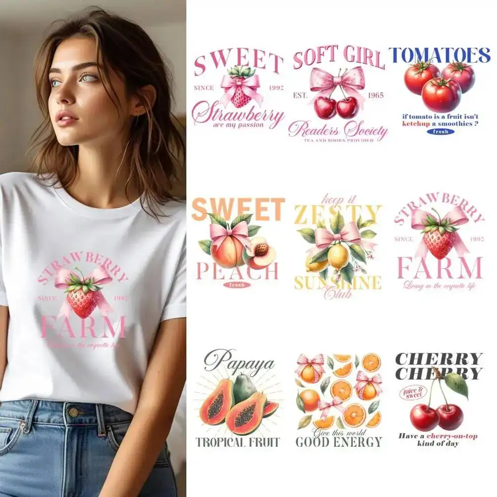 25CM Fruit Strawberry Tomato Cherry Transfer Patches For Clothes Sticker DIY A-Level Washable Shirt Iron-on Thermal Stickers