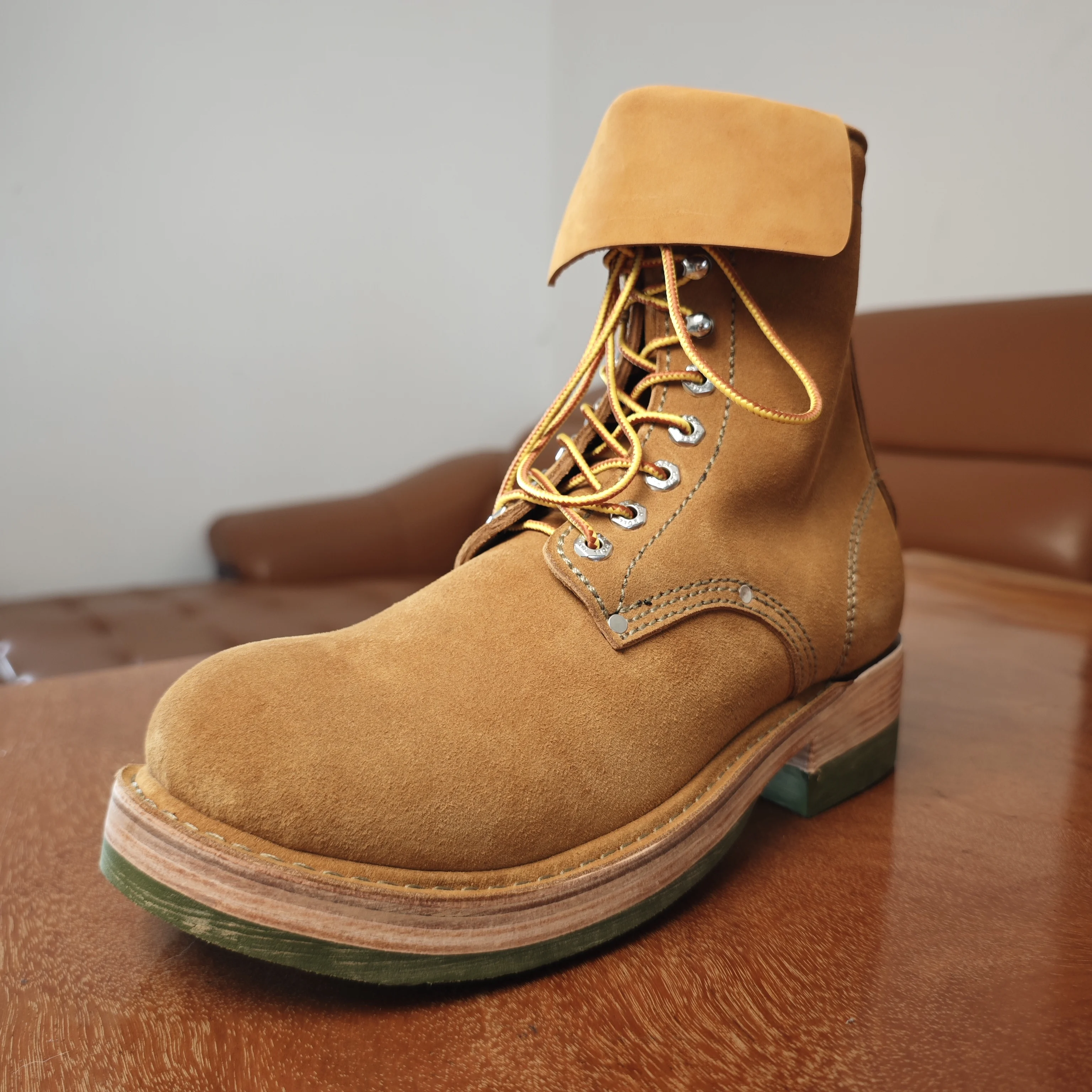 AP802 Men's High Top Work Boots Vintage Oiled Cow Leather Moc Toe Wedge Sole Boots Retro Street Outdoor Daily Casual Lace‑up
