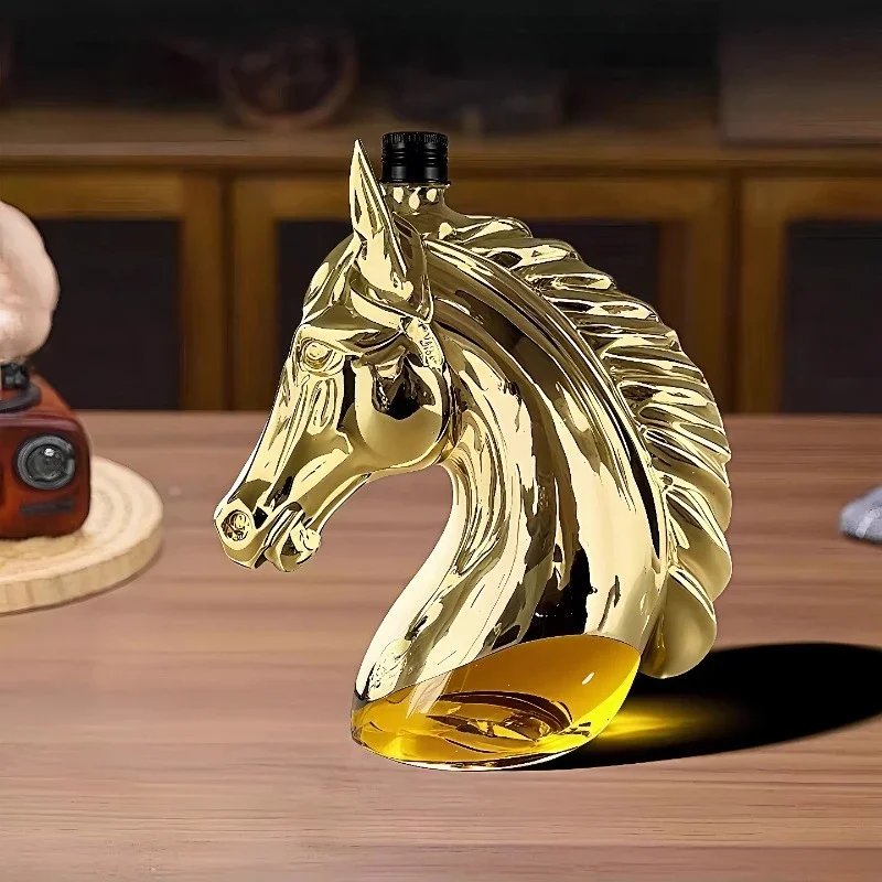 Creative Horse Head Wine Bottle Empty Bottle Animal Shape Long-term Wine Storage Glass Wine Bottle Home High-end Ornament