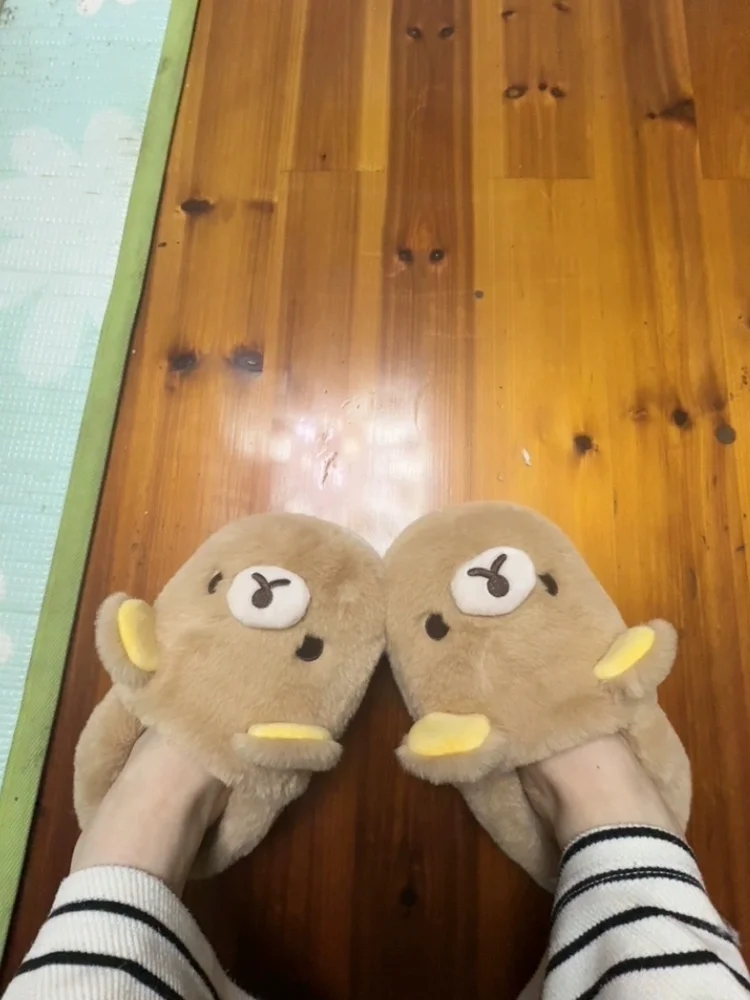 Soft Cotton Rilakkuma Winter Slippers Thick Warm Non Slip Sole Indoor Outdoor Couple Home Holiday Comfort Shoes For Men Women