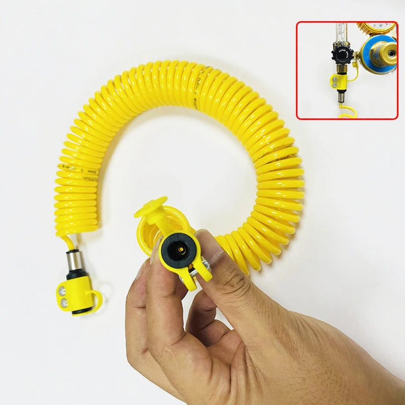Welding machine connecting pipe with argon and pressure reducing gauge adapter flexible retractable spring for easy storage