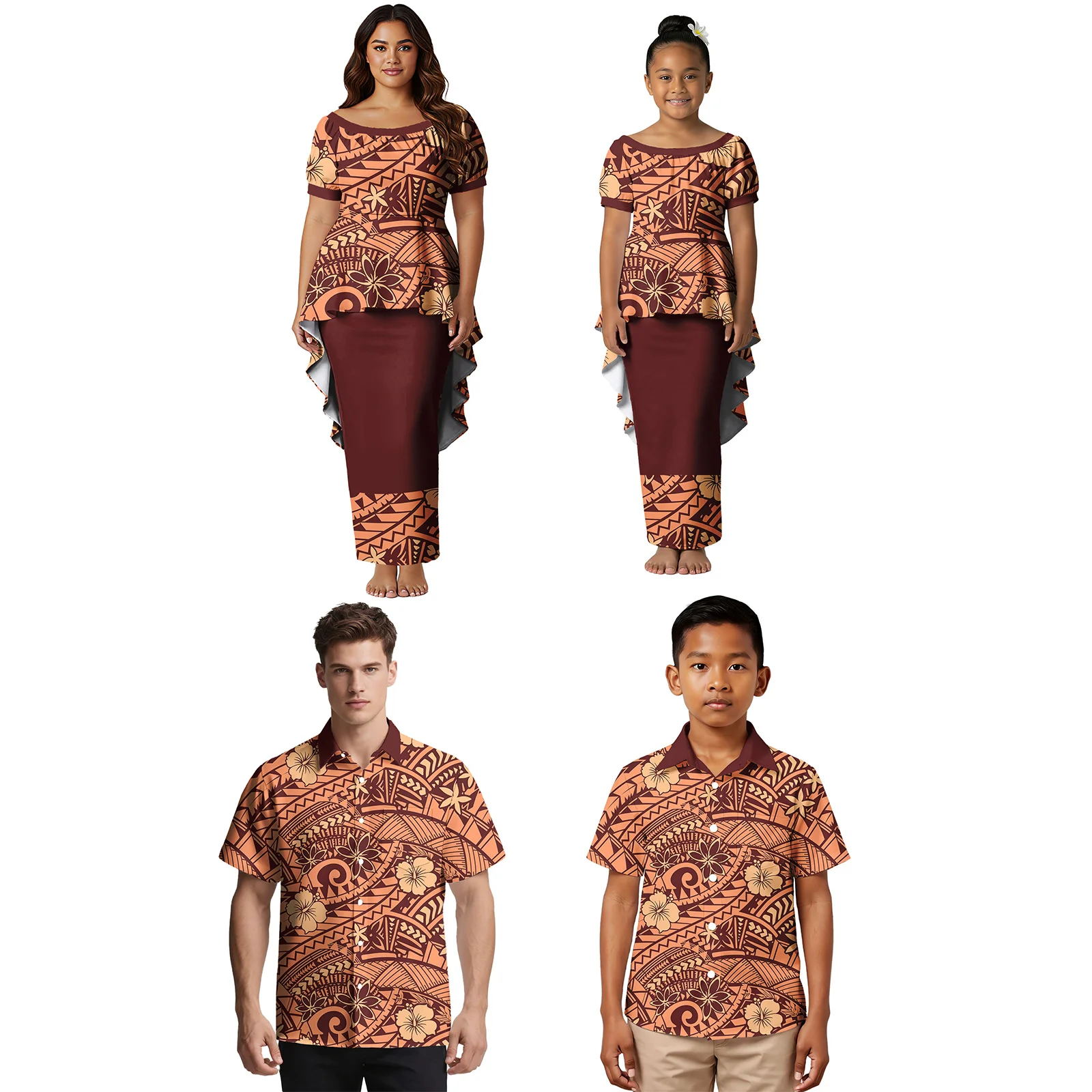 Ropa Familiar Personalizada de Alta Gama, Camisa para Hombre y Niño, Vestidos para Mujer y Niña, Diseño Tribal, Estampado Samoano Polinesio, Traje Familiar Hawaiano