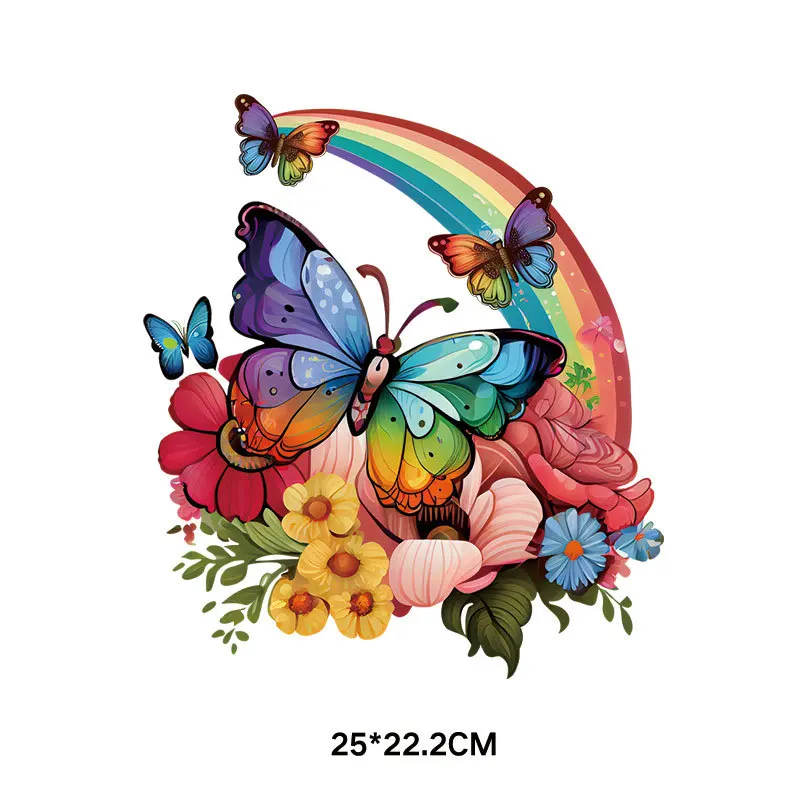 Nature and beautiful Flower Butterfly Heat Transfer Vinyl Patches Stickers Thermal for Clothing DIY T-shirt Applique