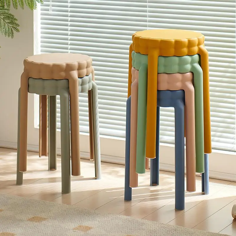 Nordic plastic stool thickened round stool stackable  high bench household dining table stool spare dressing furniture