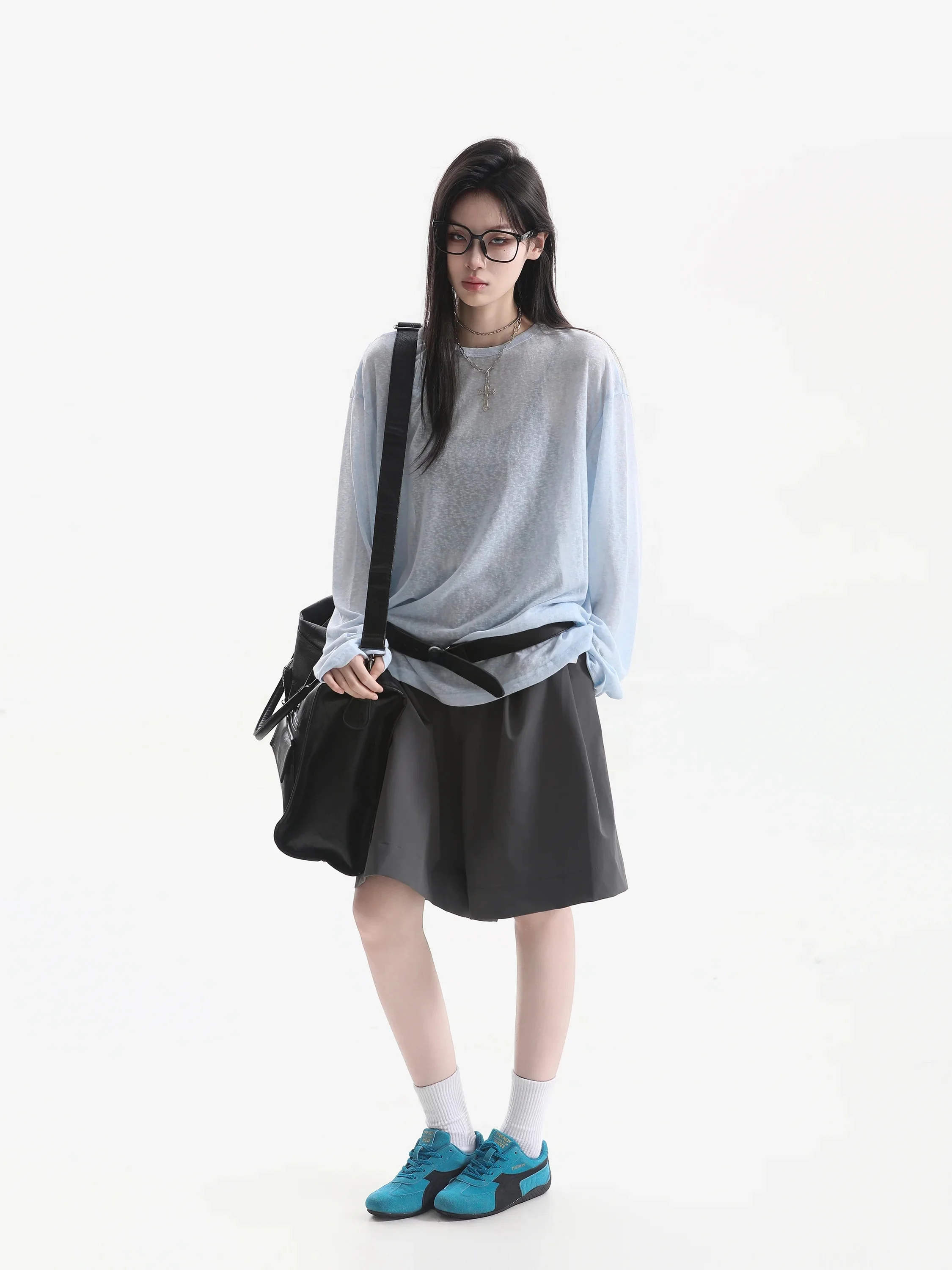 Ladies Summer Casual Loose Long Sleeve T-Shirt Thin Transparent Breathable Pure Color Korean Style Sunshade Cover up Top