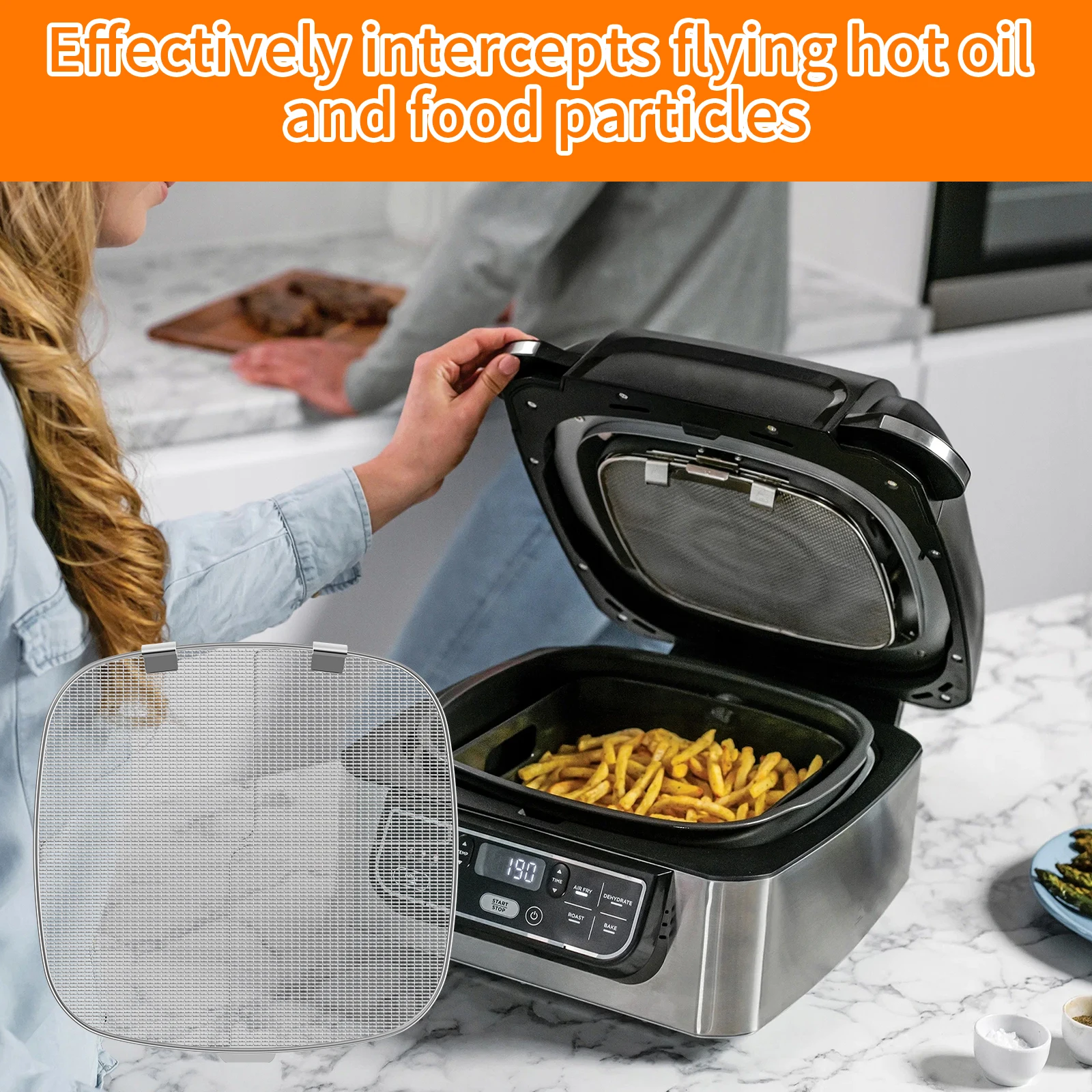 Splatter Guard Stainless Steel Fine Mesh Splatter Screen Air Fryer Splash Cover for Ninja Foodi AG301 AG300 NINJA Oil-proof Net