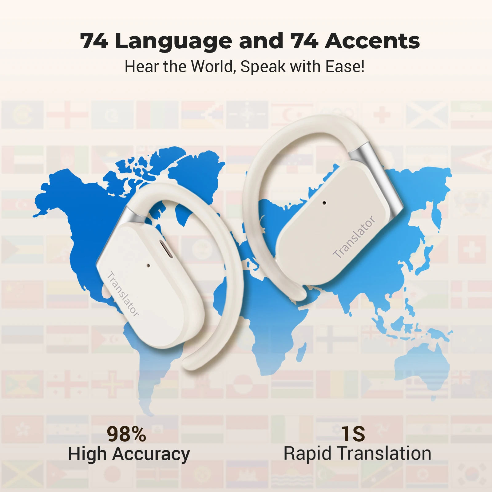 Wooask M9 Translator Earbuds,OWS Two-Way Real Time Translator Earphone ,Online 144 Languages with 11 Offline Packs, No WiFi Need