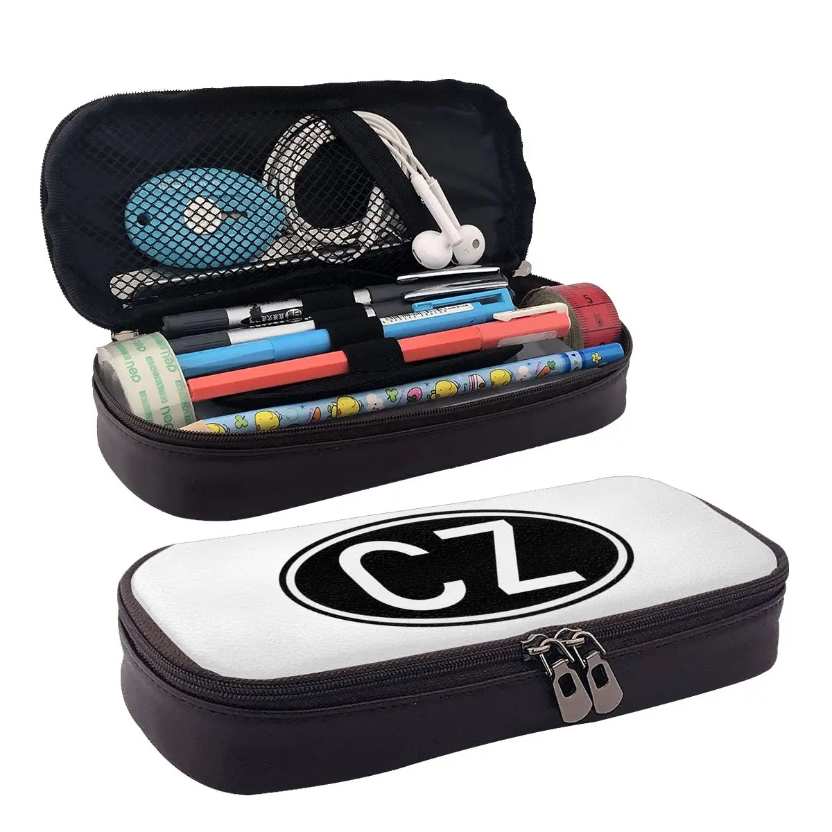 

White CZ Guns Logo (6) Leather Pencil Case for Kids School Pen Box Pencil Bag Stationery Supplies Pen Holder Bag