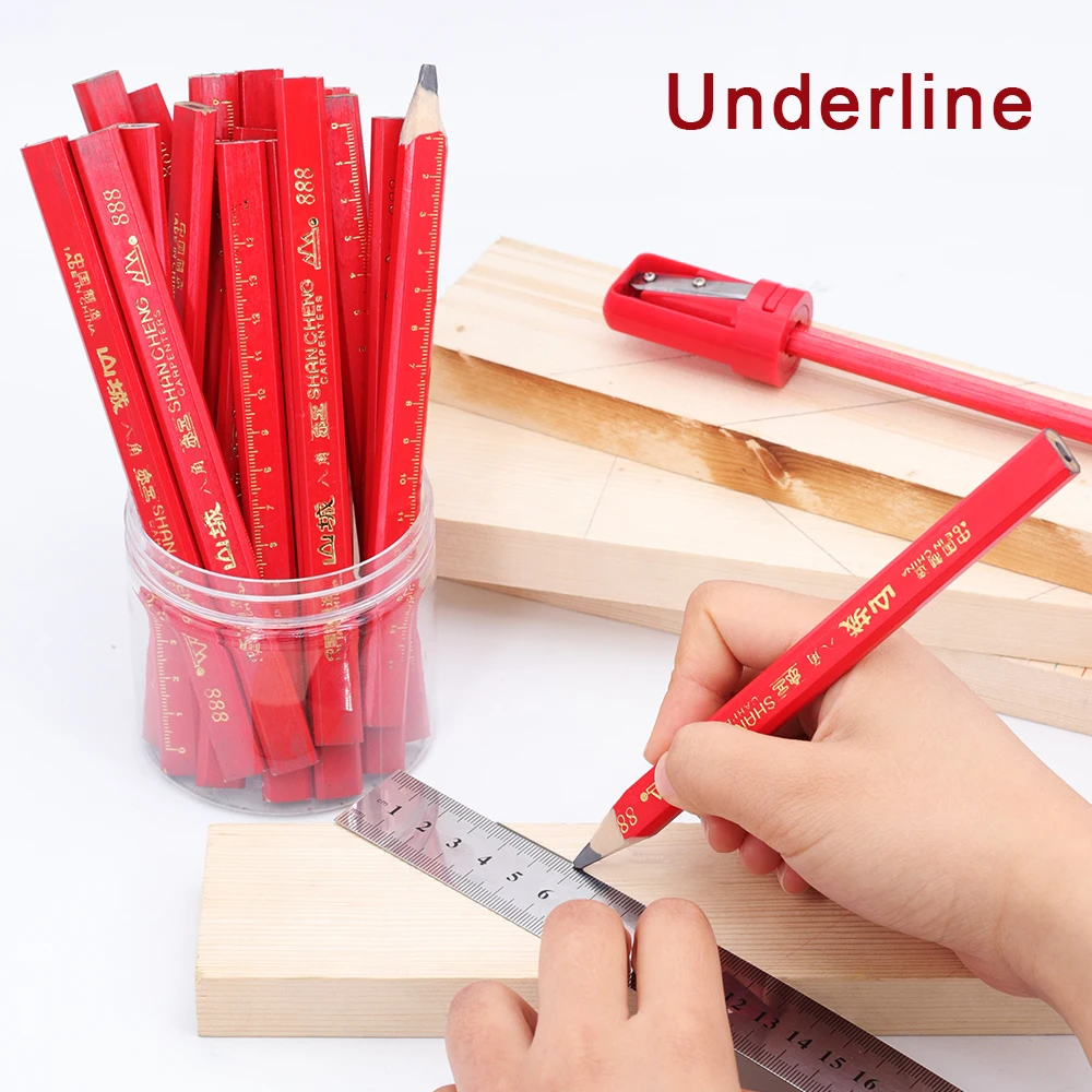 8-teiliges Holzbearbeitungs-Stiftset, speziell für Markierarbeiten, Flachkopfstift für Holzzeichnungen, mit Einloch-Anspitzer – Detail 4