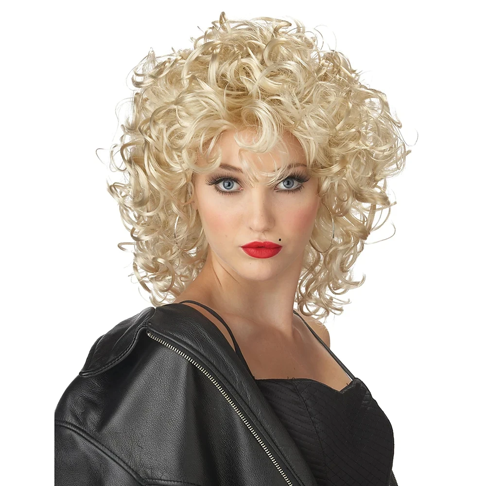 Damen Blonde Kurzen Bouncy Locken Dauerwelle Licht Blonde Lockige Mode Kostüm Perücke