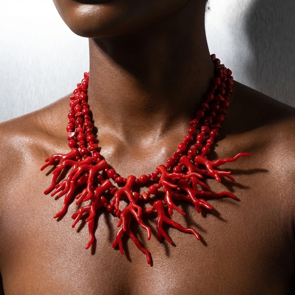 

Exaggerated Red Coral Multi-Layer Necklace for Women Bohemia Irregular Gravel Beaded Necklace Summer Beach Jewelry Accessories