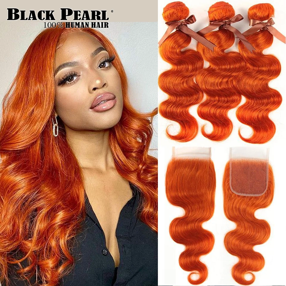 Black Pearl Malaysian Body Wave 3 Bundles With Closure  Orange Ginger Bundles With Closure 100% Remy Human Hair Extension