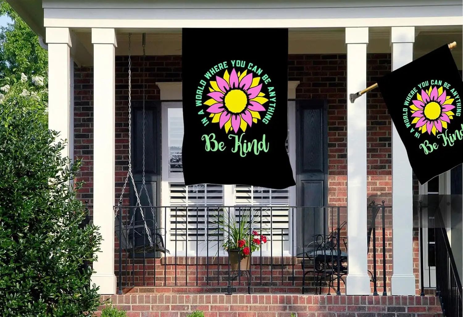 Mugod Be Kind Sunflower House Flag 28x40 Inch, Inspirational Kindness Floral Quote Design, Double Sided Burlap Yard Flag, Fa jjp