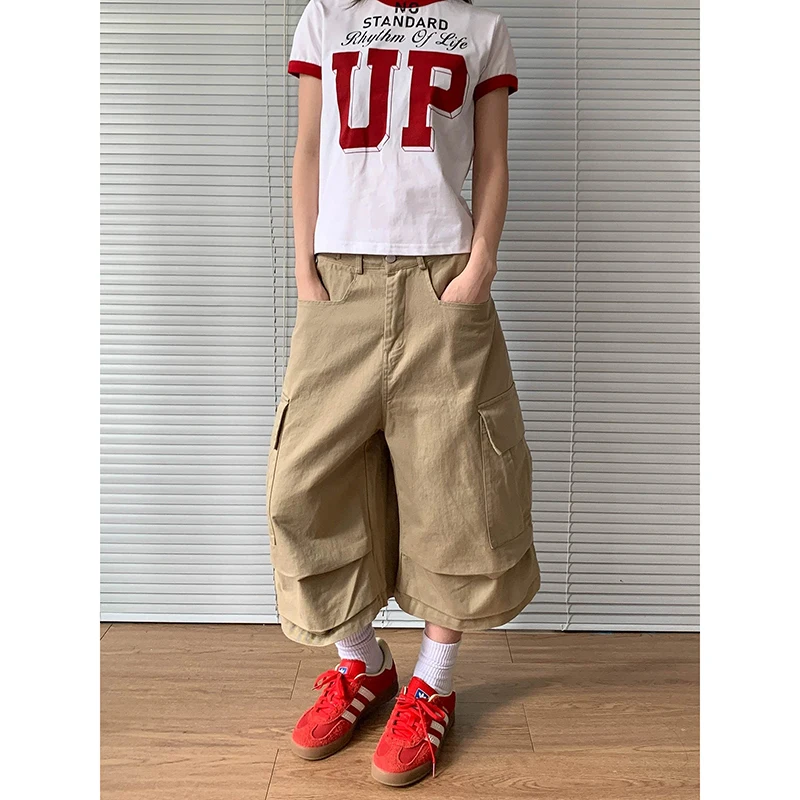ZHIZOU American Vintage Y2k 2000s Cargo Pants Women Harajuku Oversized Baggy Summer Shorts Trousers Streetwear khaki Jean Capris