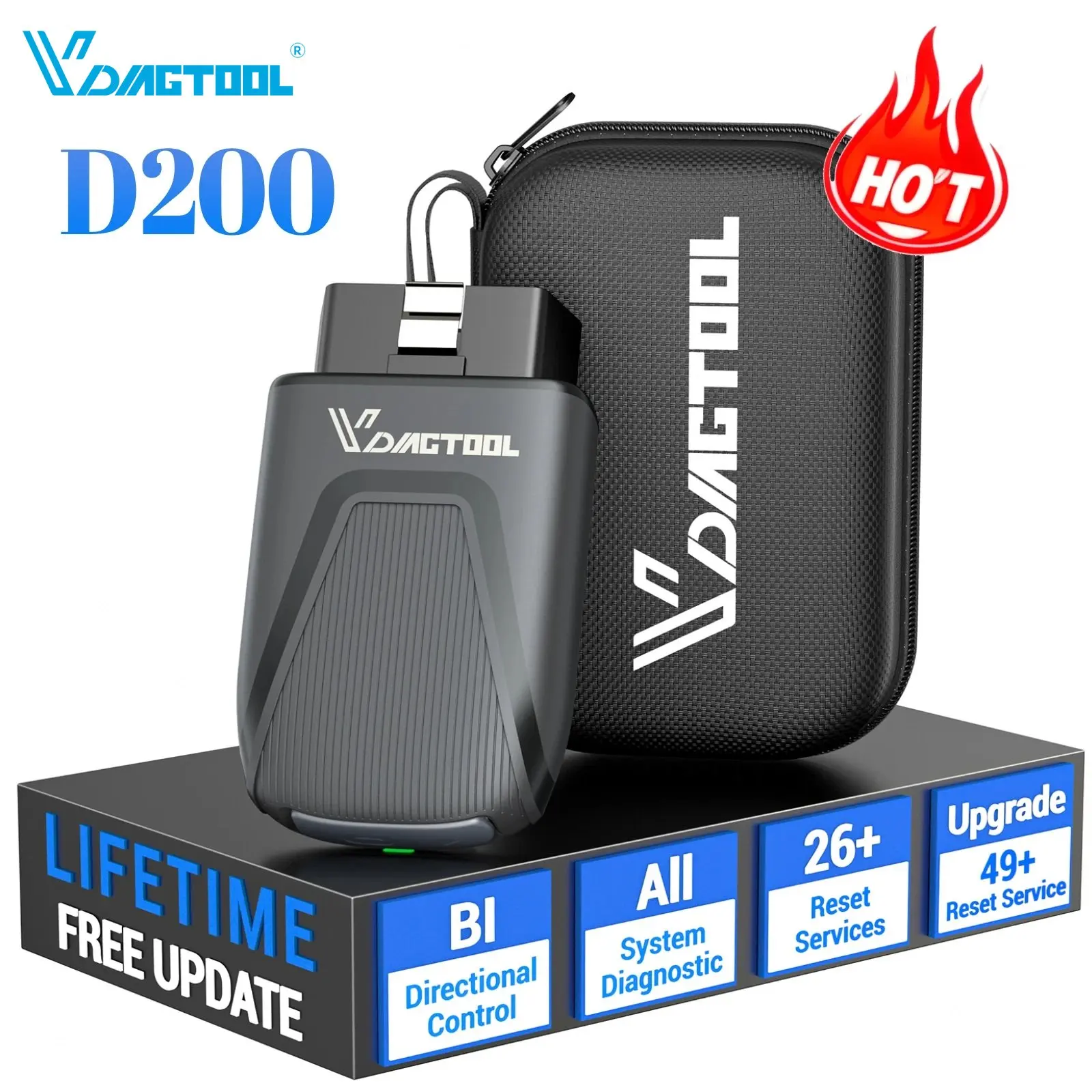 EU Stock Lifetime Free Update VDIAGTOOL D200 Bluetooth Obd2 Scanner Automotive Bi-Directional Car Diagnostict Tool with J2534