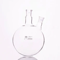 SHUNIU Two-necked flask oblique shape, With two necks standard grinding mouth 2000mL, Middle joint 24/29, Lateral joint 24/29
