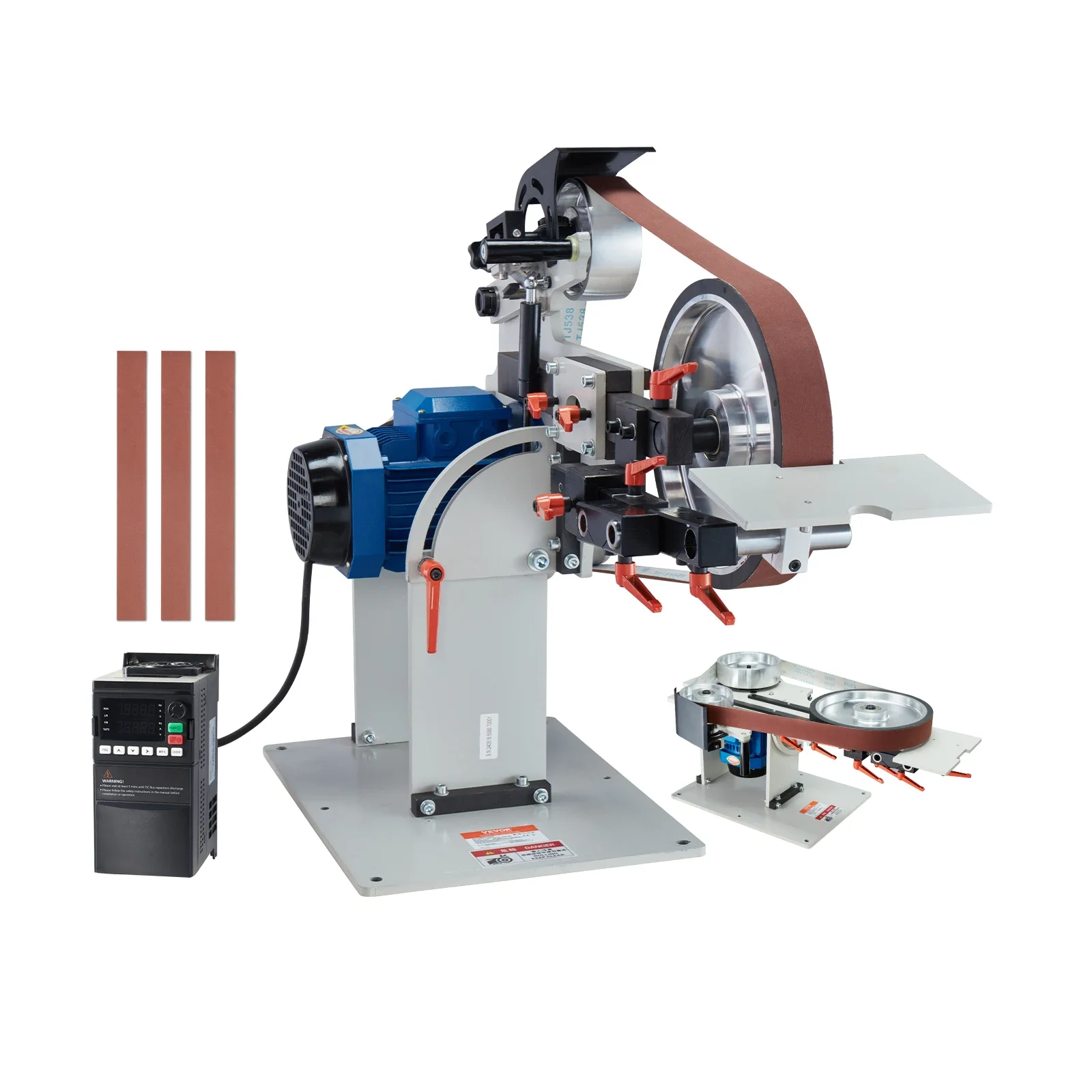 Belt Grinder Sander Variable Speed Belt Polisher with VFD 1500W Knife Sharpener Grinding Moulds & 3PCS Sanding Belts