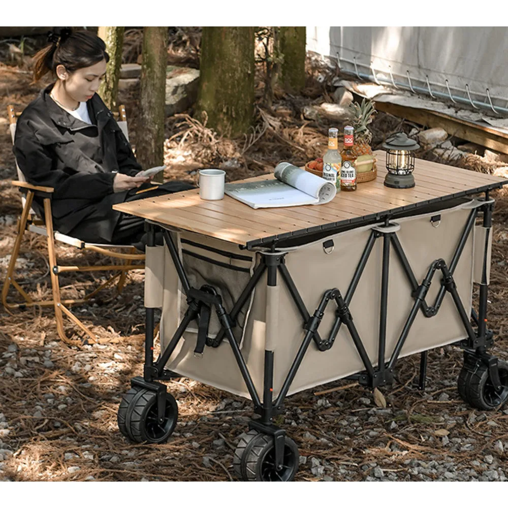 Carrozza da campeggio in stile raduno, carrello pieghevole portatile per picnic, bancarella all'aperto, piccolo rimorchio, capacità super grande_voghion.com
