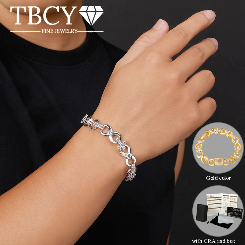 

TBCYD 925 Sterling Silver Moissanite Cuban Link Bracelet for Couples Hip Hop Iced Out Bling Cross Infinity Chain Party Jewelry