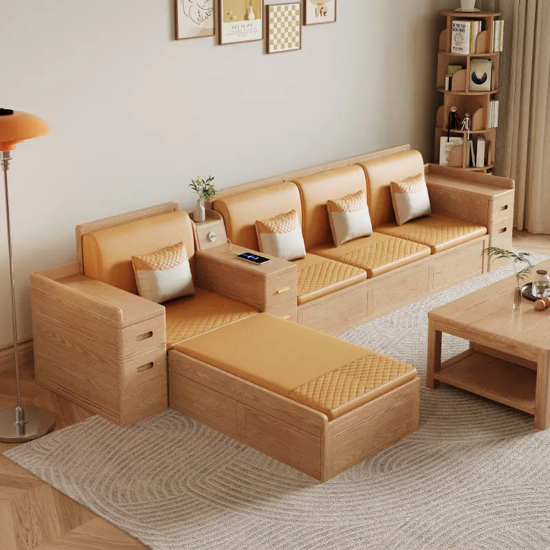 Nordic ash solid wood sofa modern combination simple winter and summer dual-purpose small apartment living room storage log colo