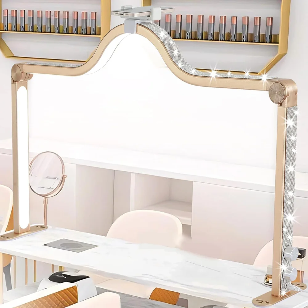 

Большой полумесяц с держателем для телефона, 35-дюймовый складной светильник для ногтей, настольная лампа для ногтей 3000–6000 К, настольная лампа для ресниц