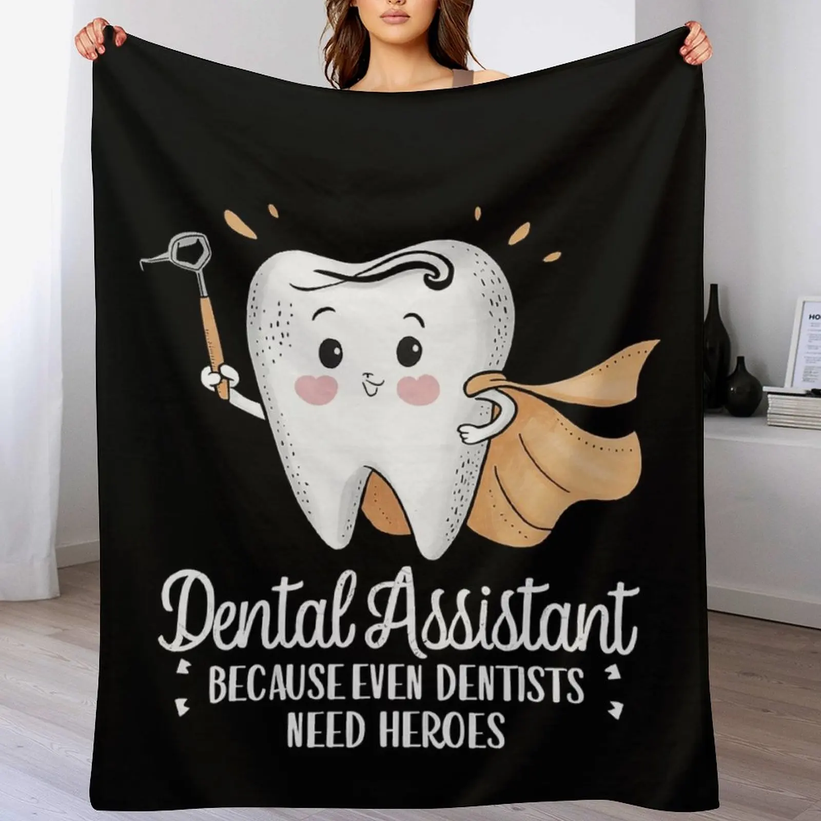 Dental Assistant Because Even Throw Blanket Flannel Hairy Plaid Blankets