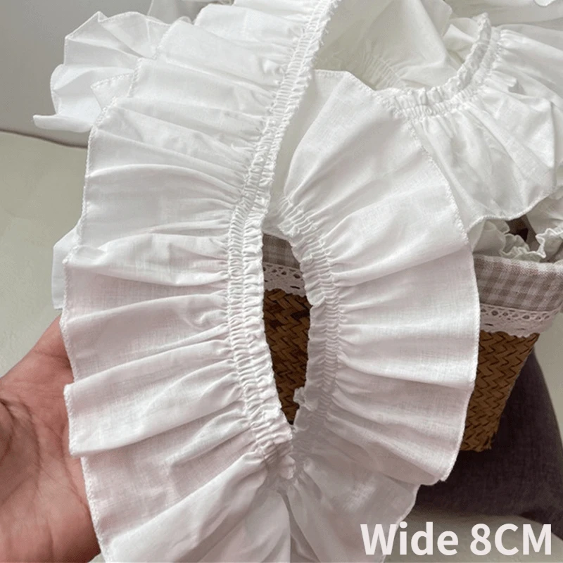 5/8/12CM Szeroka biała bawełniana wstążka do robótek ręcznych Falbany Koronkowa tkanina odzieżowa Zwierzęta Lalki Ubrania Sukienka DIY Rękodzieło Szycie Dekoracje