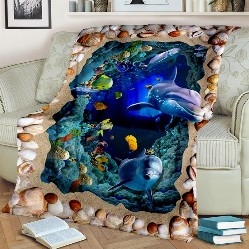 3d Seabed Illusion Underwater World Cartoon Blanket,soft Throw Blanket for Home Bedroom Bed Sofa Picnic Office Cover Blanket Kid