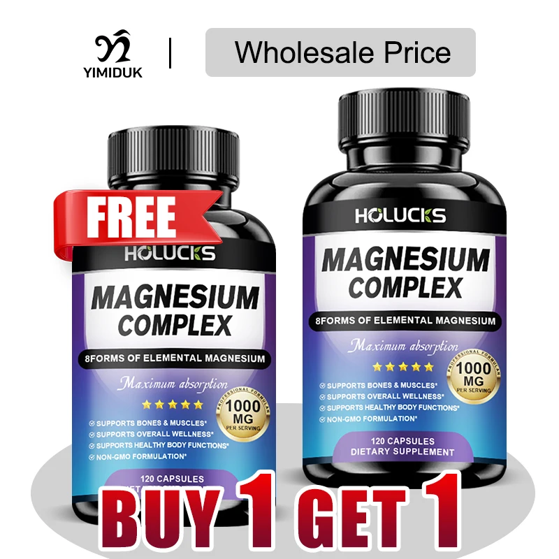 

HOLUCKS Natural 8-in-1 Magnesium Complex Capsules, Support Circulatory System, Muscle Cramps, Bone Strength for Active Lifestyle