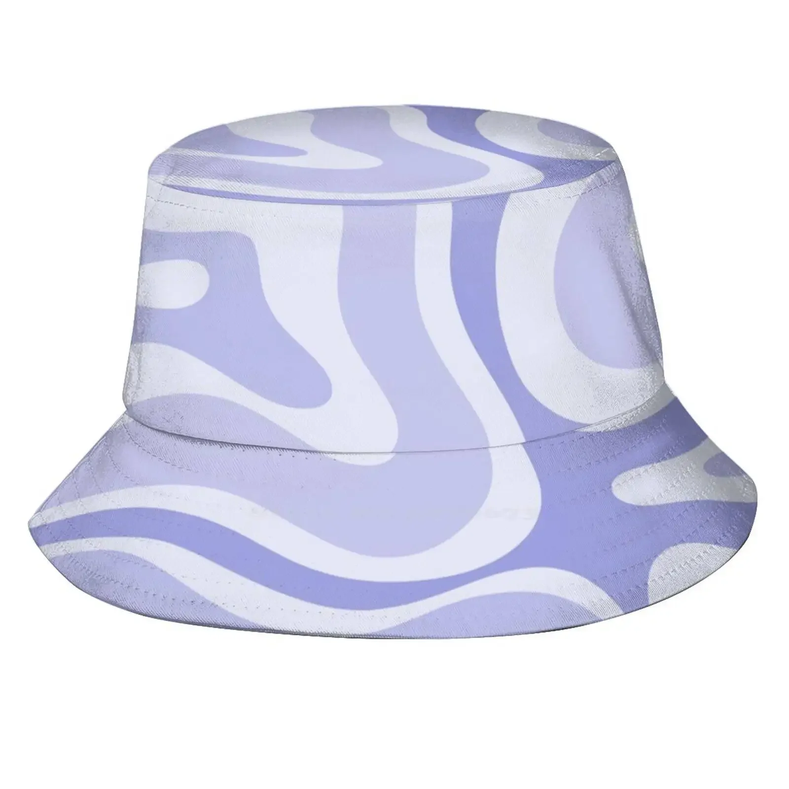 Modern Retro Liquid Swirl Abstract In Light Lavender Korean Ladies Outdoor Sun Hat Bucket Cap Pattern Groovy Retro