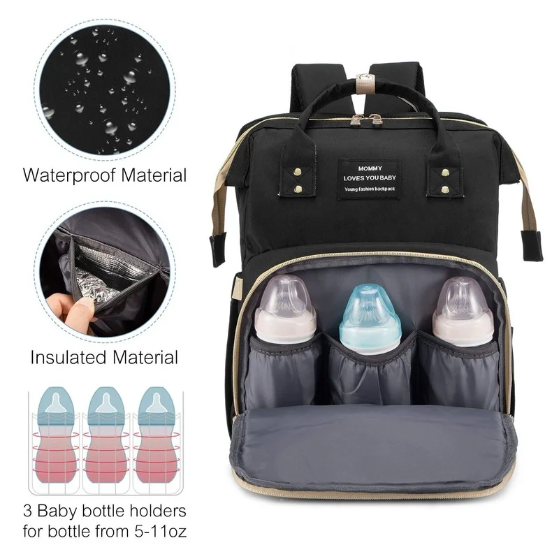 Foldable Baby Crib with Changing Pad Diaper Bag Backpack  USB Interface Babies Bags   Station pañaleras para