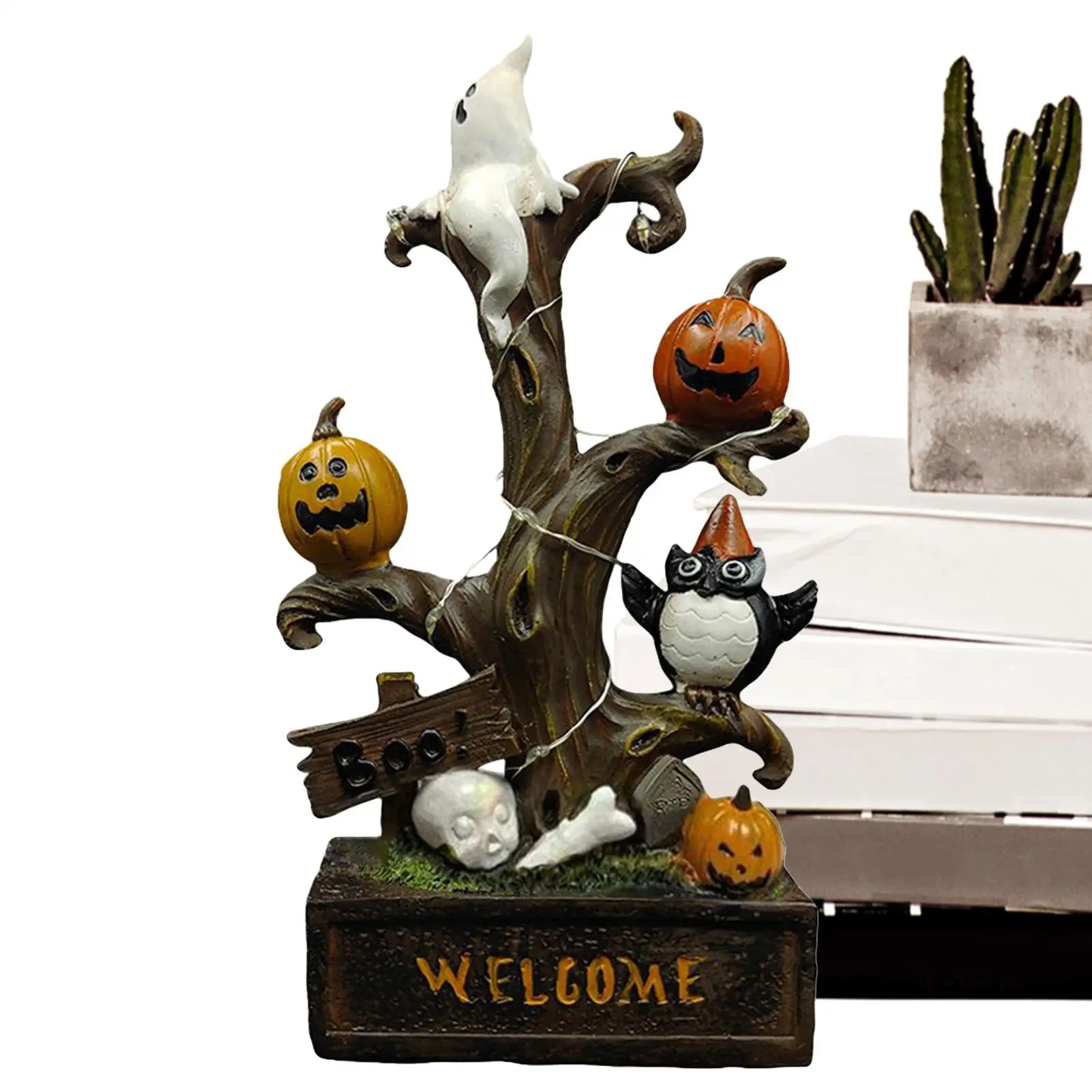 

Статуя дерева на Хэллоуин, форма дерева, украшение на Хэллоуин, реквизит для сцены из смолы, страшные украшения со светом для подоконника