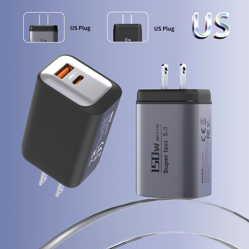Lenovo 150W Schnellladegerät Dual-Port USB A Typ C Superschnelles 5.0 Wandladegerät Universalladegerät für Handys Tablets Kopfhörer – Detail 5