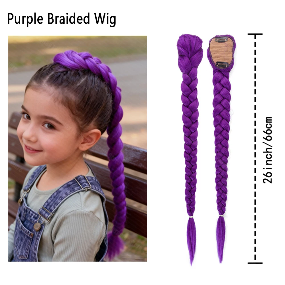 

Purple Braided Wig Rumi Reusable Clip-On Long Synthetic Woven Hair Piece Suitable for Girls' Party Role-Playing and Daily Styl