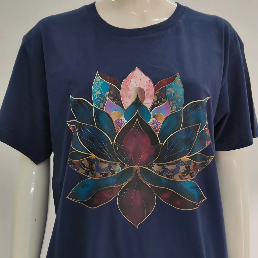 ‌Lotus Flower Yoga Women Cotton T-shirt Buddhist Zen Meditation Tee Vintage Floral Print Spiritual Streetwear Boho Gift Tops