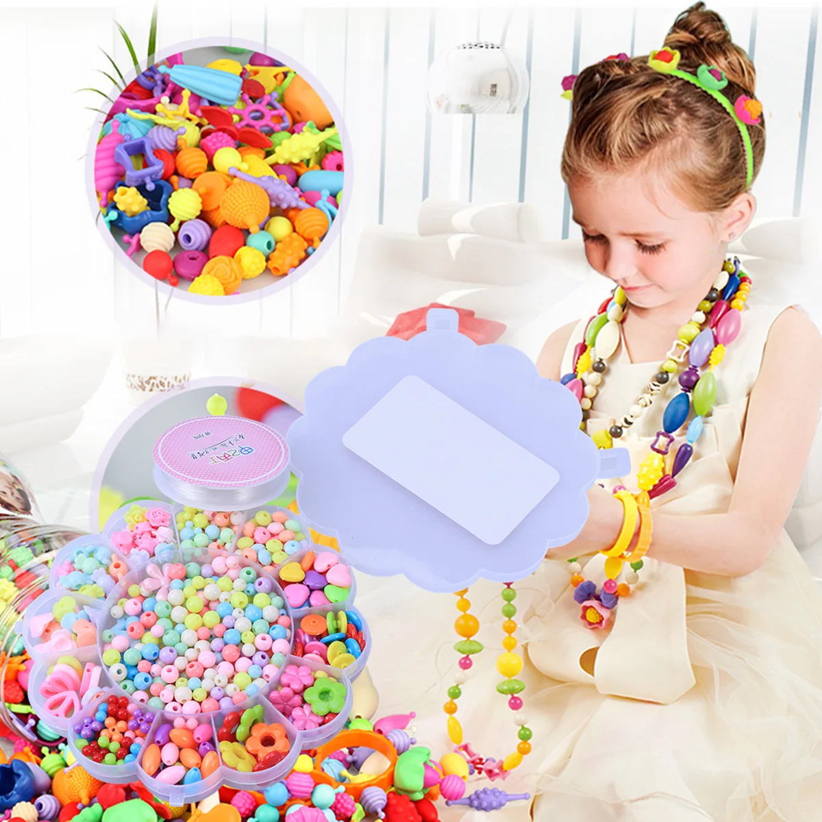 1 مجموعة متعدد الألوان الخرز مجموعة الاطفال DIY الحرفية أداة الذكاء التعليمية لتنسيق اليد والعين صنع المجوهرات #2