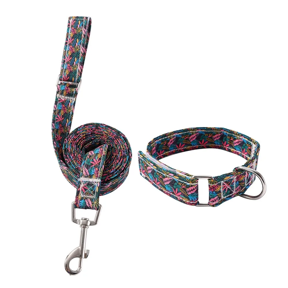 

Flower Print Dog Collar with Leash Thick Rope Wristband Design Dog Collar Leash Set Lightweight Adjustable Pet Collars Combo