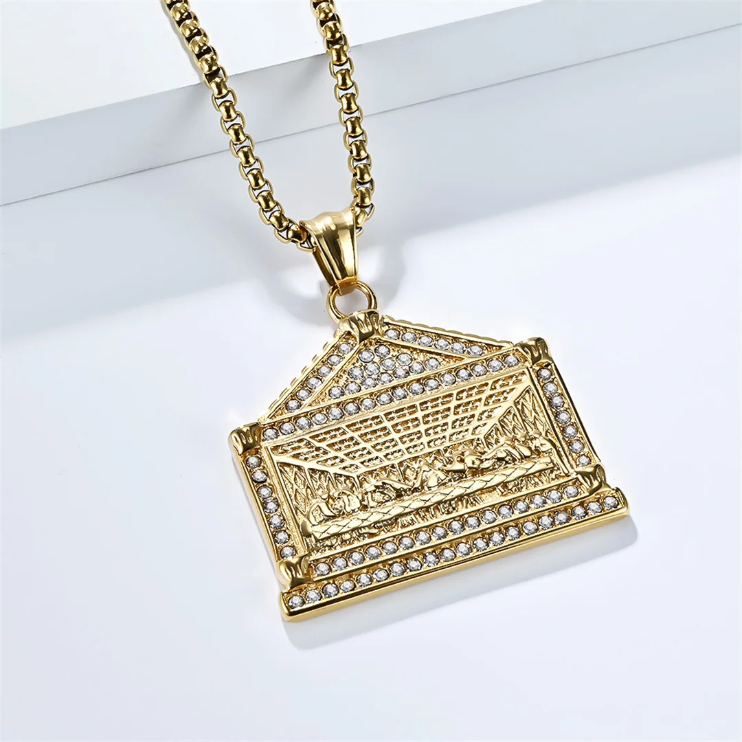 Religion Iced Out Bling The Last Supper Jesus Pendant Gold Silver Color Stainless Steel Christian Necklace for Woman Men Jewelry