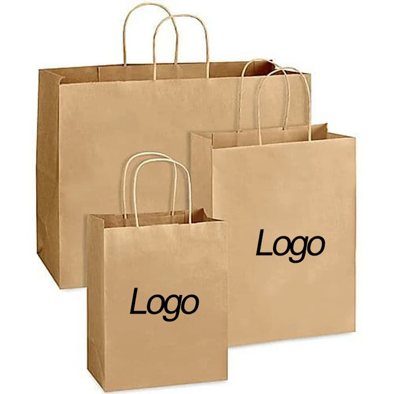 Saco de papel Kraft marrom, Biodegradável, Sacolas com alça, Produto personalizado, Personalizado impresso