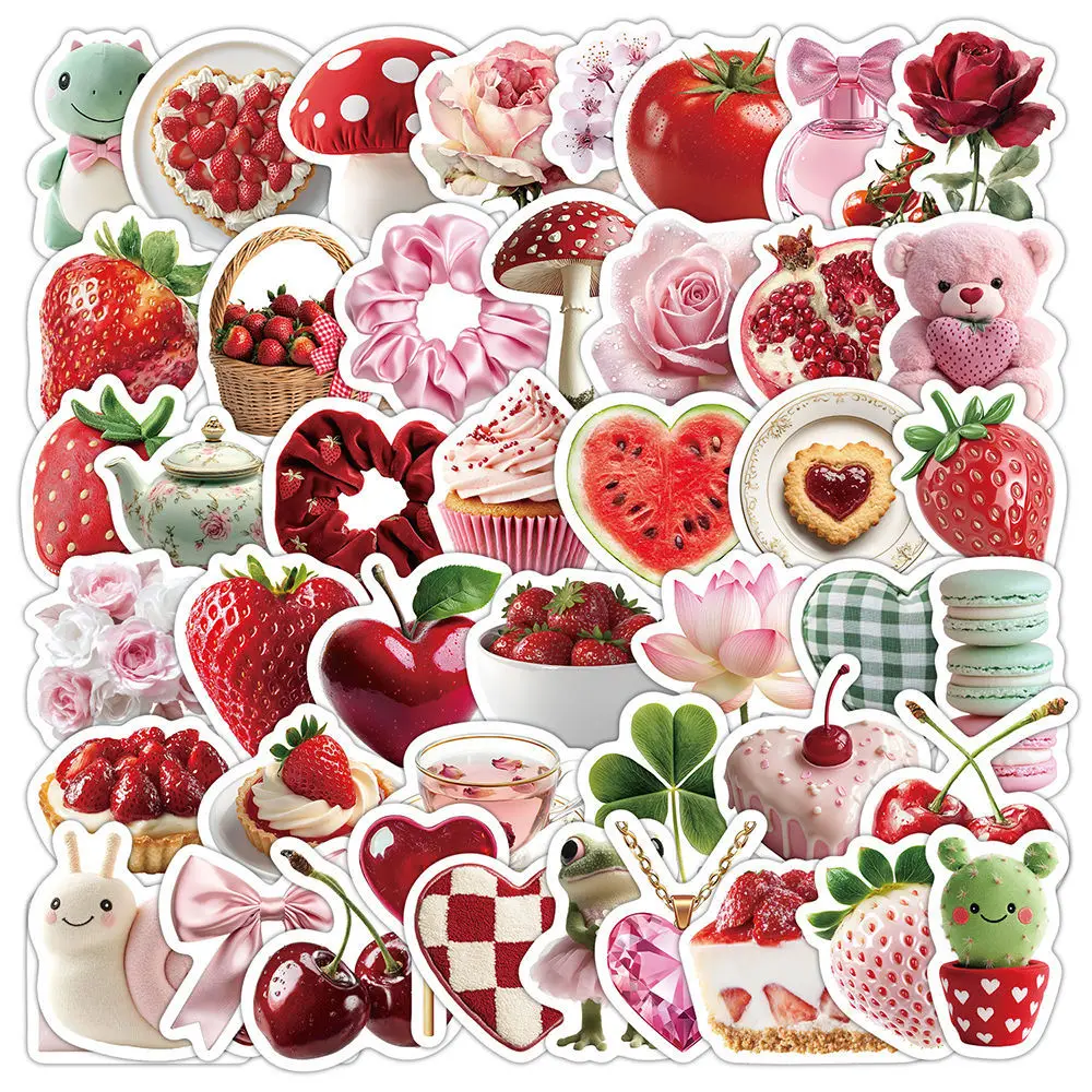 10/30/50PCS Cute Ins Strawberry Sweet Dessert Stickers Aesthetic Decal For Skateboard Suitcase Craft Supplies Graffiti Sticker