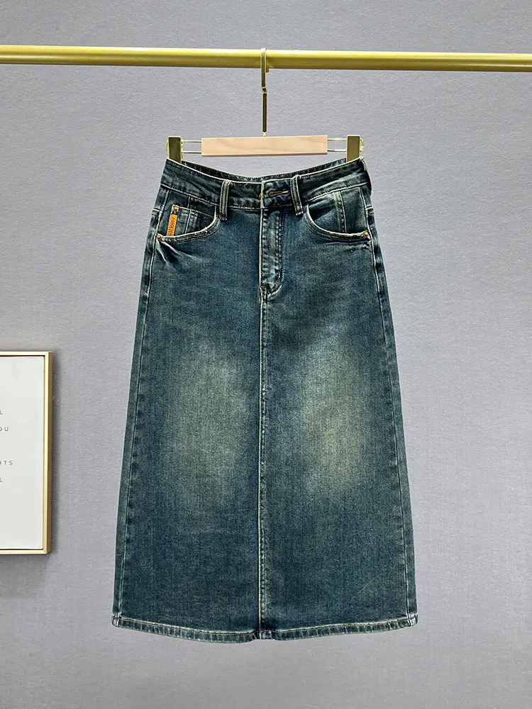 

Джинсовая юбка А-силуэта Deep Blue для женщин, с завышенной талией, свободного кроя, средней длины, винтажная, для повседневной носки, из смесового хлопка