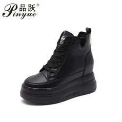 Autumn High Platform Sneakers 10CM High Heels Women Thick Sole Ankle Boots Leather Wedge Winter Casual Shoes black Boots