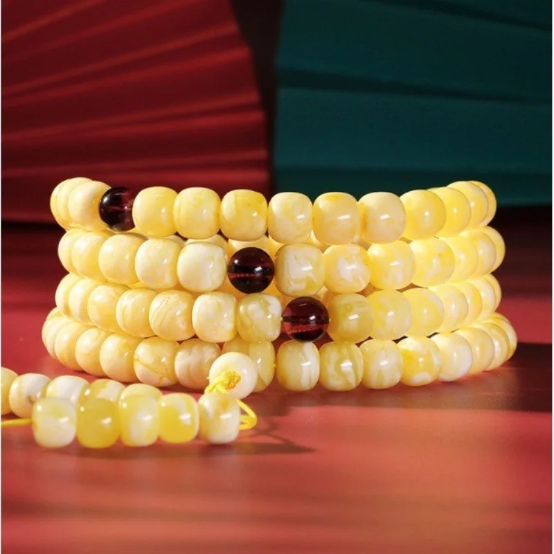 Jingxi Amber Honey Wax Gold Porcelain White Pendant Ring Chicken Oil Yellow 108 Bead Buddhist Bracelet