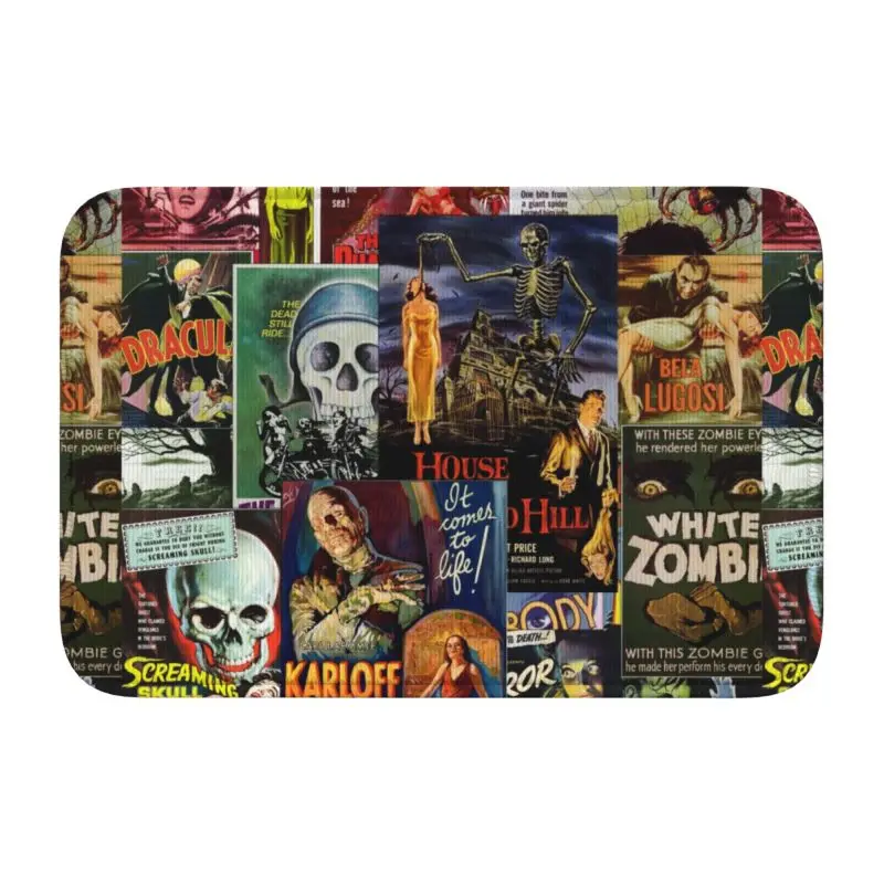 Custom Retro Monster Movies Collage Doormat Mat Anti-Slip Vintage Cinema Theater Film Gift Rug Carpet Footpad