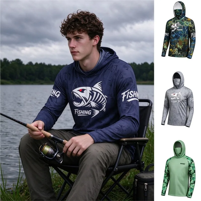 Long Sleeve Fishing Wear, S M L XL XXL 5 Size Options, Multiple Designs, Moisture Wicking for Lake River Sea Fishing