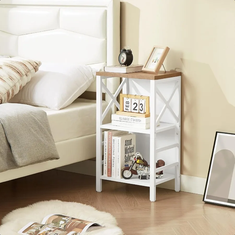 Piccola libreria Libreria industriale a 3 livelli con struttura in metallo e pannello posteriore Scaffale basso bianco per libri per piccoli spazi viventi